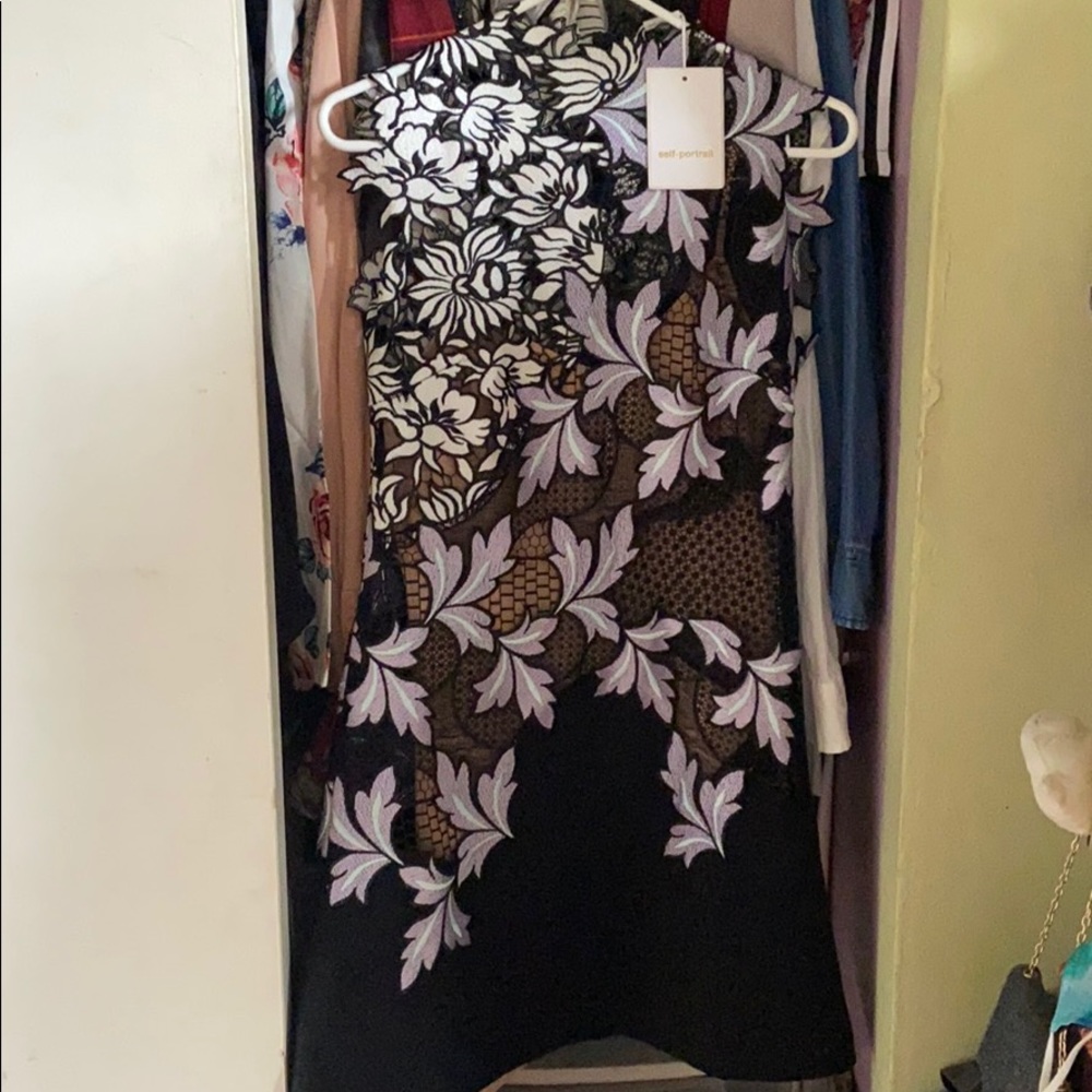 Self Portrait black floral mini dress